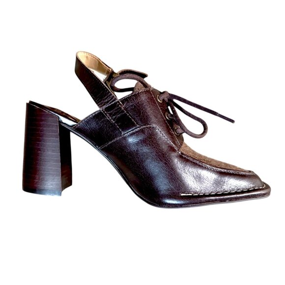 Antonio Melani Rae Brown Leather Slingback Block Heel Lace-Up Women 6.5 NWOB - Picture 5 of 8